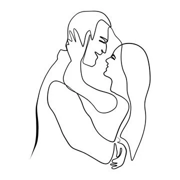 Continuous drawing of lines. Line art of kissing lovers. Continuous line draw Stock Illustration