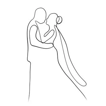 Continuous drawing of lines. Line art of lovers kissing. Wedding, bride and.. Stock Illustration