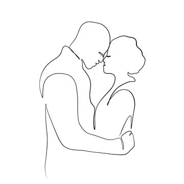 Continuous drawing of lines. Line art of kissing lovers. Continuous line draw Stock Illustration