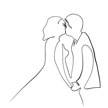 Continuous drawing of lines. Line art of kissing lovers. Continuous line draw Stock Illustration