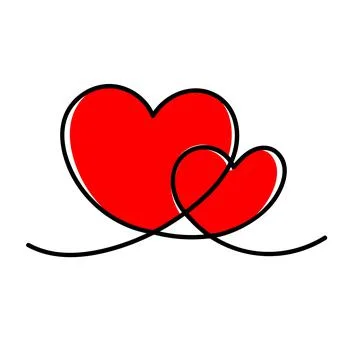 A continuous drawing of a love sign with two hearts Stock Illustration