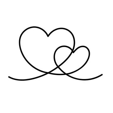A continuous drawing of a love sign with two hearts Stock Illustration