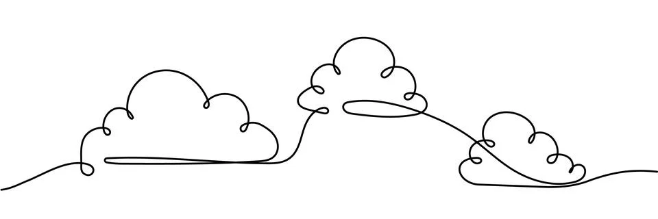 Continuous drawing of one line of an clouds. Web concept. Cloud isolated on a Stock Illustration