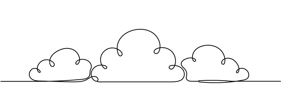 Continuous drawing of one line of an clouds. Web concept. Cloud isolated on a Stock Illustration