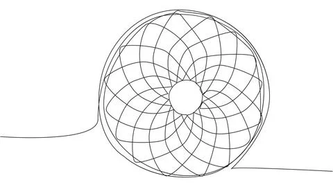 Continuous drawing of one line of a round spiral, a dream catcher web Stock Illustration