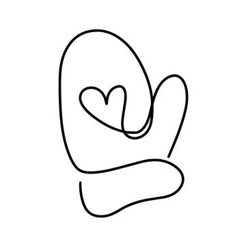 Continuous drawing of one line of winter mittens. The icon of a winter mitten Stock Illustration