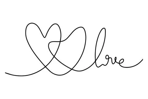 Continuous drawing of a pair of hearts and the inscription love. Fashionable Stock Illustration