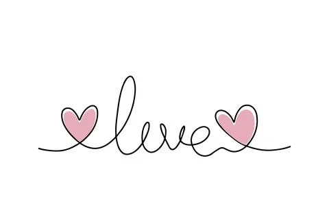 Continuous drawing of a pair of hearts and the inscription love. Fashionable Stock Illustration