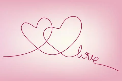Continuous drawing of a pair of hearts and the inscription love. Fashionable Stock Illustration