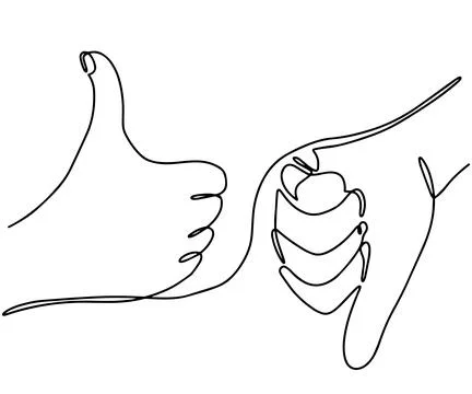 Continuous drawing. Thumbs up and down. Icons of the Like and dislike lines. Stock Illustration