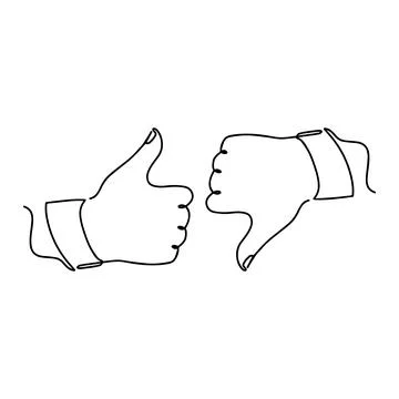 Continuous drawing. Thumbs up and down. Icons of the Like and dislike lines. Stock Illustration