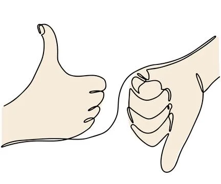 Continuous drawing. Thumbs up and down. Icons of the Like and dislike lines. Stock Illustration