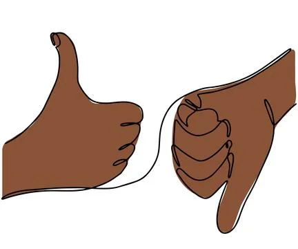 Continuous drawing. Thumbs up and down. Icons of the Like and dislike lines. Stock Illustration