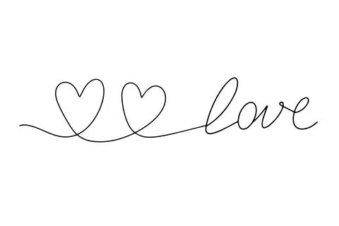 Continuous drawing of two hearts and the inscription love. A couple of hearts Stock Illustration