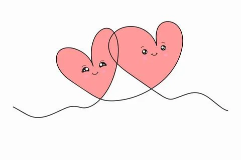 Continuous drawing of two hearts and the inscription love. A couple of hearts Stock Illustration