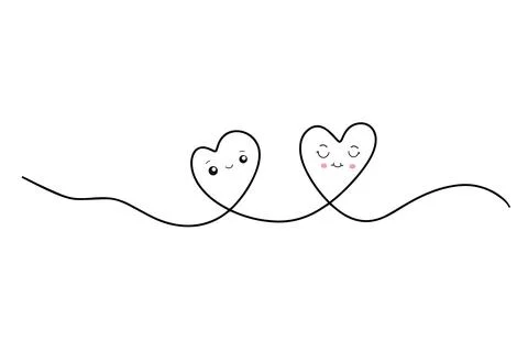 Continuous drawing of two hearts. A pair of hearts. Fashionable minimalist Stock Illustration