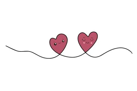 Continuous drawing of two hearts. A pair of hearts. Fashionable minimalist Stock Illustration