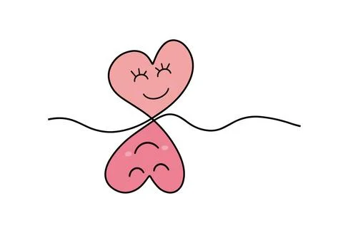 Continuous drawing of two hearts. A pair of hearts. Fashionable minimalist Stock Illustration