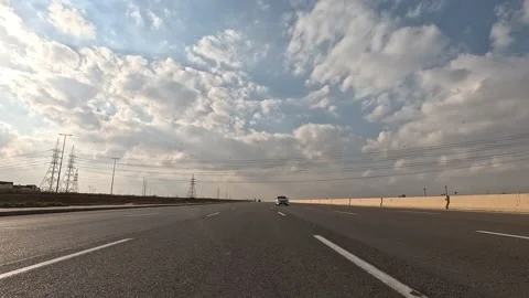 Continuous Driving Across Cairo Ain Sokhna Desert Highway Showing Active Traffic Stock-Footage 329971028