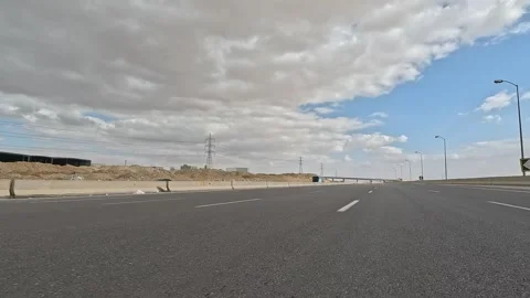 Continuous Driving Across Wide Desert Highway Between Cairo and Ain Sokhna Stock-Footage 330028003