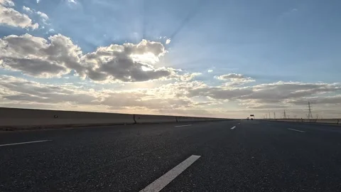 Continuous Driving Along Desert Highway From Cairo Toward Ain Sokhna Coast Stock-Footage 330032403
