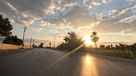 Continuous driving tour along Cairo Fayoum Desert Road desert road scenery Stock Footage 330079678
