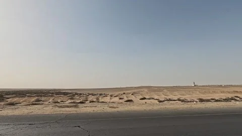 Continuous driving tour through Cairo Fayoum Desert Road scenic desert highway Stock Footage 329847313