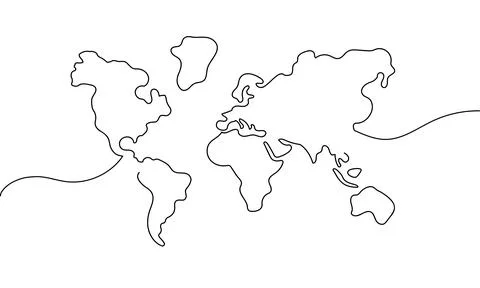 Continuous Earth line drawing symbol. World map one line art, hand drawn. Vector Stock Illustration