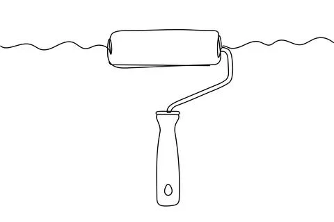 Continuous editable line drawing of paint roller. One line drawing backgrou.. Stock Illustration