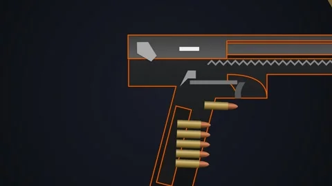 Continuous Fire Gun Internal Mechanism Diagram 2D Animation Firing Weapon Stock Footage 340517746