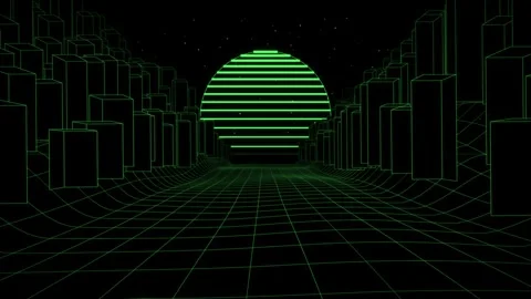 Continuous Flight Above A Retro Wireframe City Grid Stock-Footage 344513961