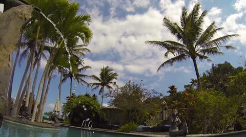 Continuous Flow of Water from a Luxury Resort's Fountains, with Sound 库存影片 64953185