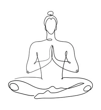 Continuous graphic drawing of one line. The meditating man sits in the lotus Stock Illustration