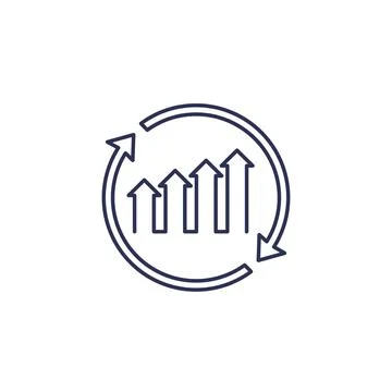 Continuous growth icon, line vector on white Illustrazione stock