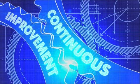 Continuous Improvement on the Cogwheels. Blueprint Style Stock Illustration