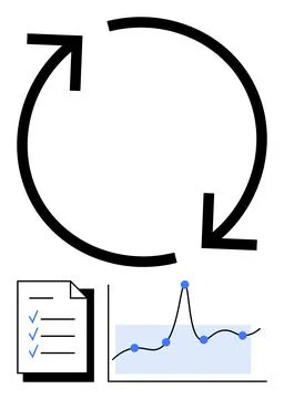 Continuous Improvement Cycle with Data Analysis and Task Management Elements Ilustración de archivo