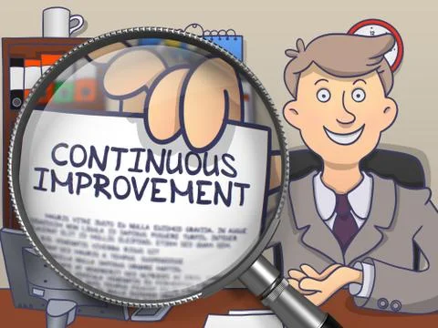 Continuous Improvement through Magnifier. Doodle Style Stock Illustration