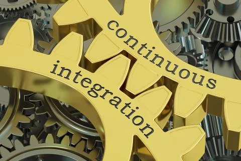 Continuous integration concept on the gearwheels, 3D rendering Illustrazione stock