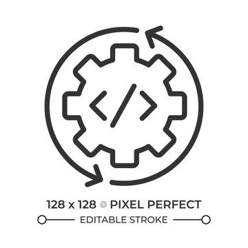 Continuous integration pixel perfect line icon Illustrazione stock