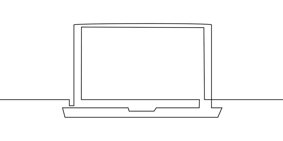 Continuous laptop line office computer screen work art pc outline illustration Stock Illustration