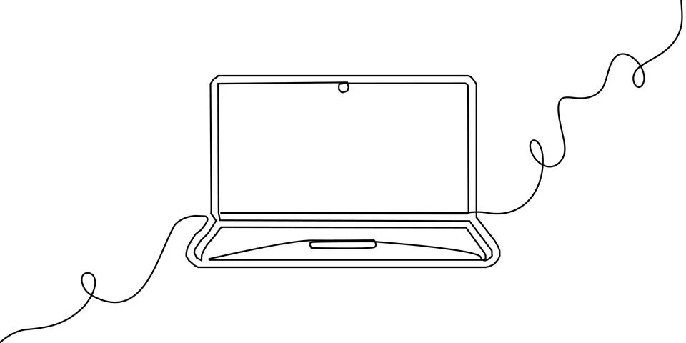 Continuous laptop line screen computer office work art pc outline illustration Stock Illustration
