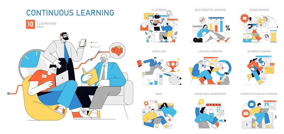 Continuous Learning set. Vector illustration. 스톡 일러스트