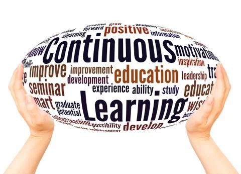 Continuous Learning word cloud hand sphere concept Foto stock