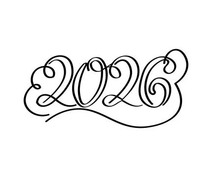 Continuous Line 2026 Year Sign - Minimalist One Line Drawing Calendar Vector Stock Illustration