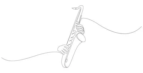 Continuous line abstract drawing of hands playing trumpet instrument jazz. Stock Illustration
