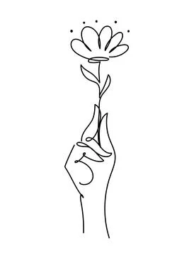 Continuous line abstract icon. Hand holding a flower. Aesthetic drawing for a Stock Illustration