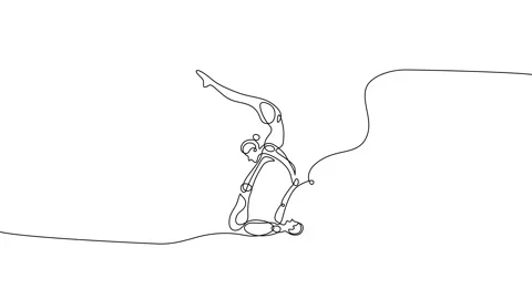 Continuous line animation of two person doing yoga for healthy life Stock Footage 227544015
