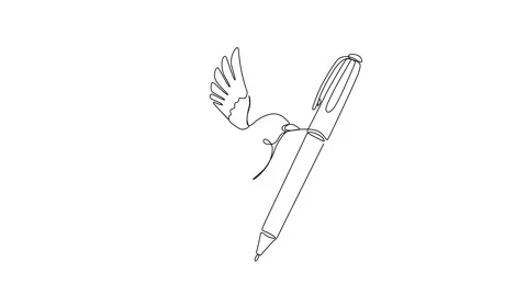 Continuous Line Art Animation of Bird Holding Pen Freedom Concept Stock Footage 318200621