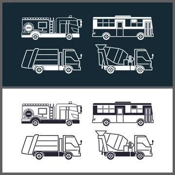 Continuous line art big heavy car vector set icon illustration Stock Illustration