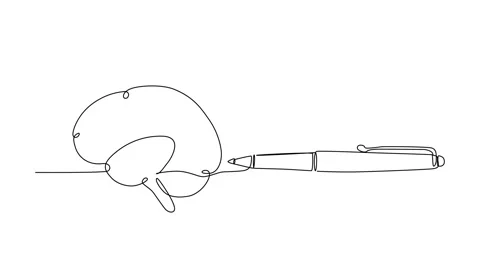 Continuous Line Art of Brain Connected to Pen Idea Generation Animation Stock Footage 318200622